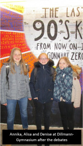 Annika, Alisa and Denise at Dillmann-Gymnasium after the debates